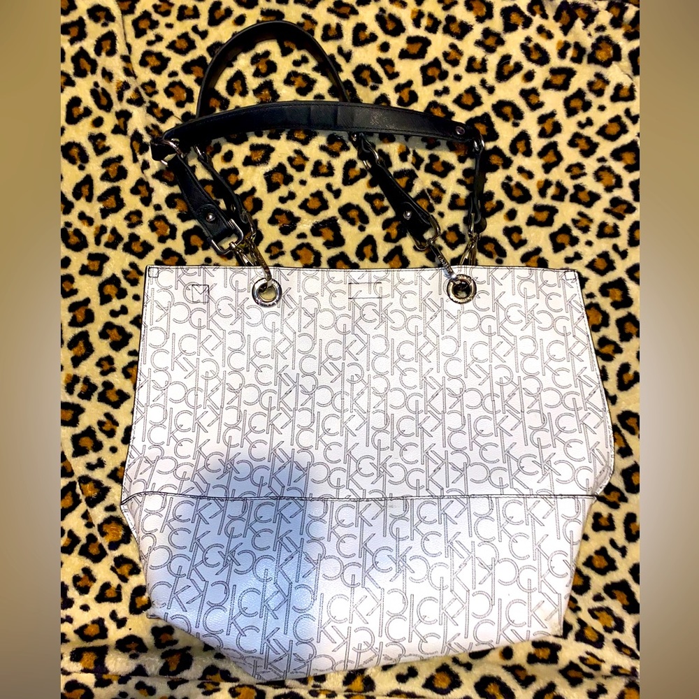 Spacious White and Black Calvin Klein Shoulder Purse